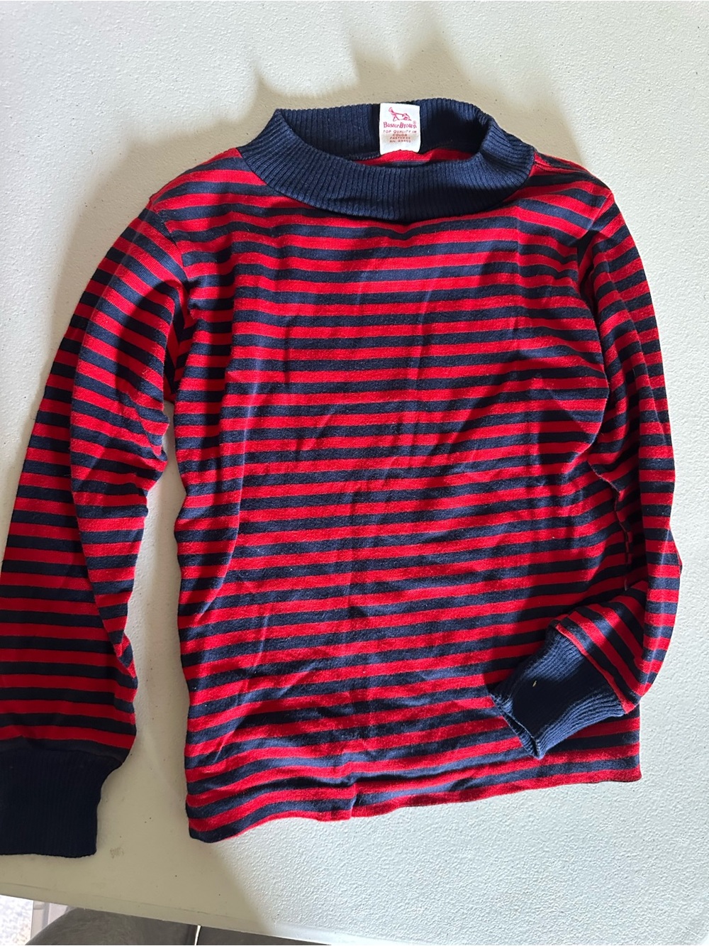 100% cotton American made kids Striped Red and Navy Long Sleeve Top